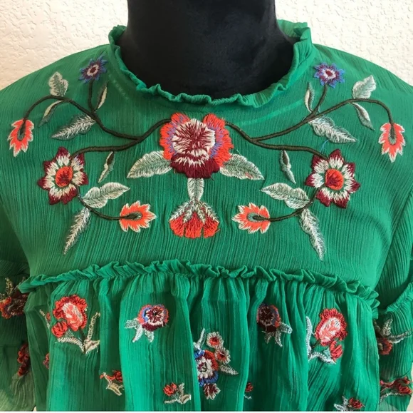 Zara floral embroidered chiffon top - Picture 4 of 5